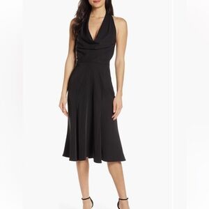 Harlyn Nordstrom Black Halter fit and flare Midi Dress